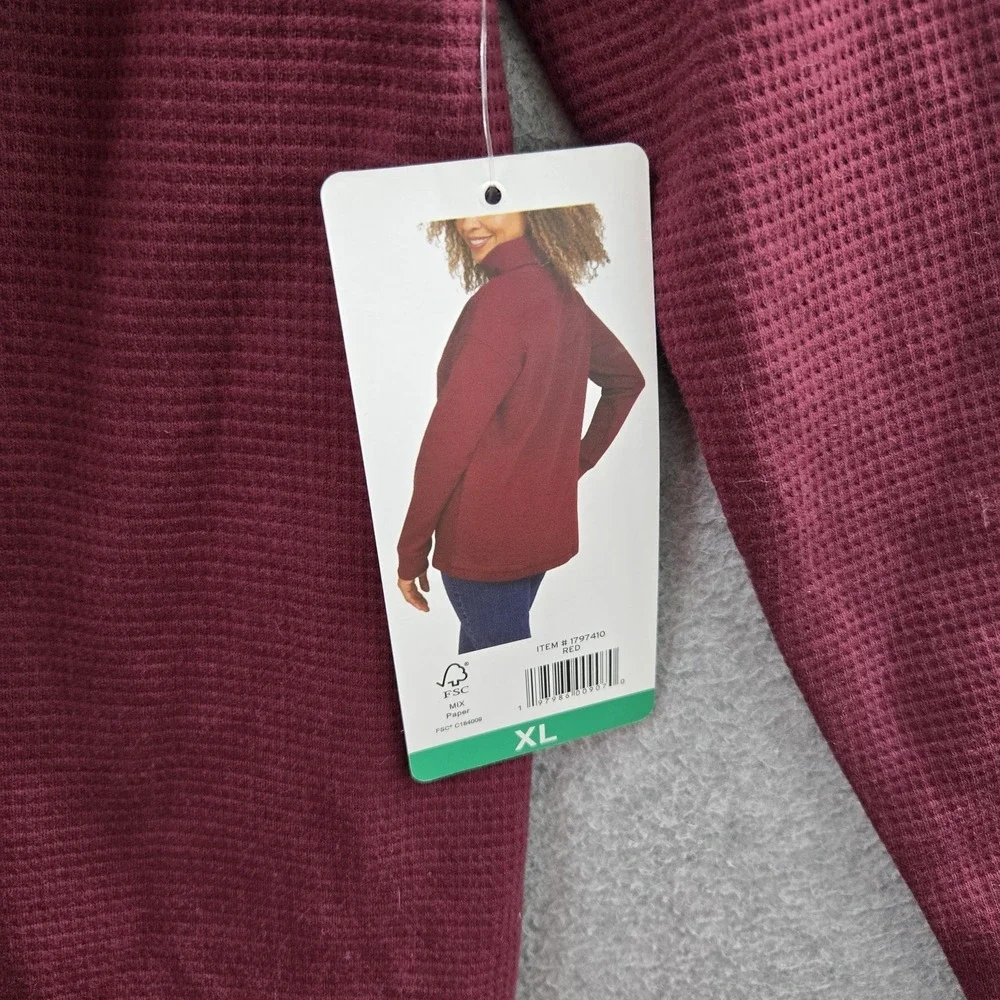 Lands'‎ End Women Shirt XL Burgundy Long-Sleeve Waffle Funnel Neck NWT